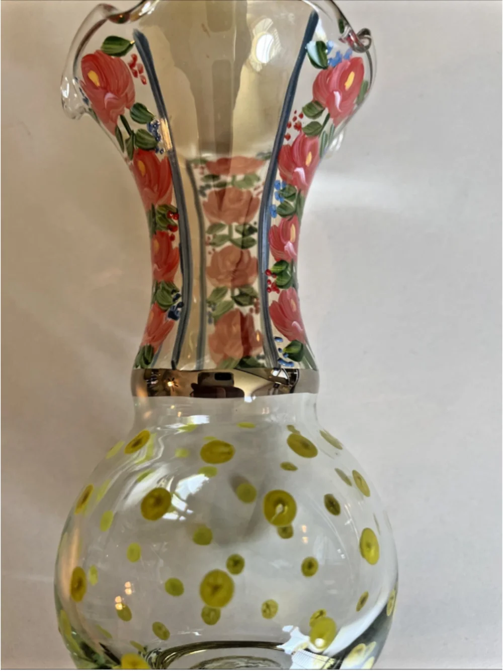 Mackenzie-Childs Chipper Glass Bud Vase Ruffled Floral Dots MINT